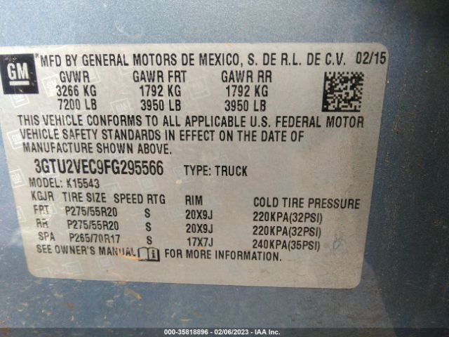 3GTU2VEC9FG295566 GMC Sierra 1500 Slt