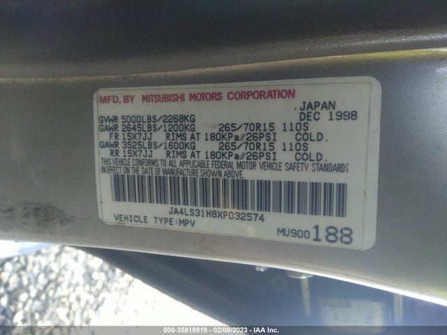 1999 MITSUBISHI MONTERO SPORT LS/XLS VIN: JA4LS31H8XP032574