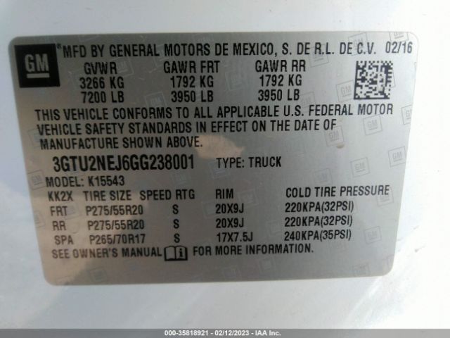 3GTU2NEJ6GG238001 GMC Sierra 1500 Slt