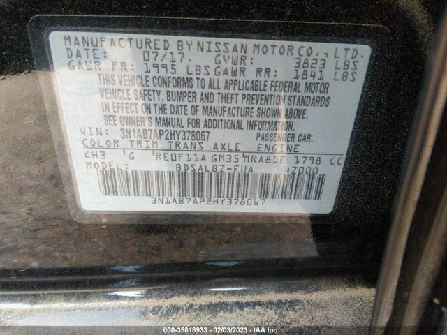 2017 Nissan Sentra, VIN: 3N1AB7AP2HY378067
