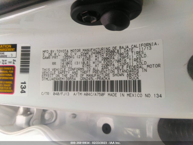 2014 TOYOTA TACOMA VIN: 3TMLU4ENXEM139554