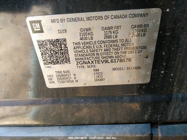 Chevrolet EQUINOX LT 2020 2GNAXTEV9L6178076 Image 9
