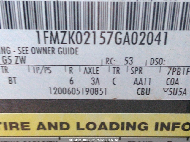 2007 FORD FREESTYLE SEL VIN: 1FMZK02157GA02041