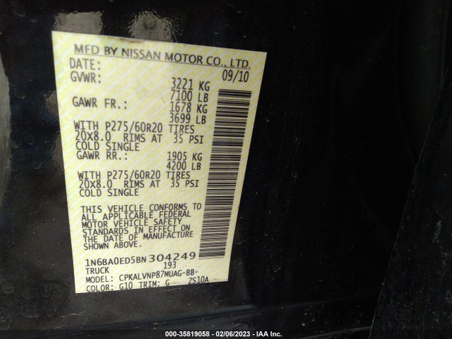 Nissan Titan Sl 2011 1N6BA0ED5BN304249 Image 9
