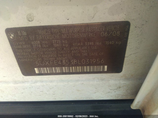 BMW X5 3.0SI 2008 5UXFE43538L031956 Image 10