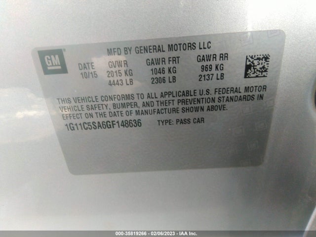 2016 CHEVROLET MALIBU LIMITED LT VIN: 1G11C5SA6GF148636