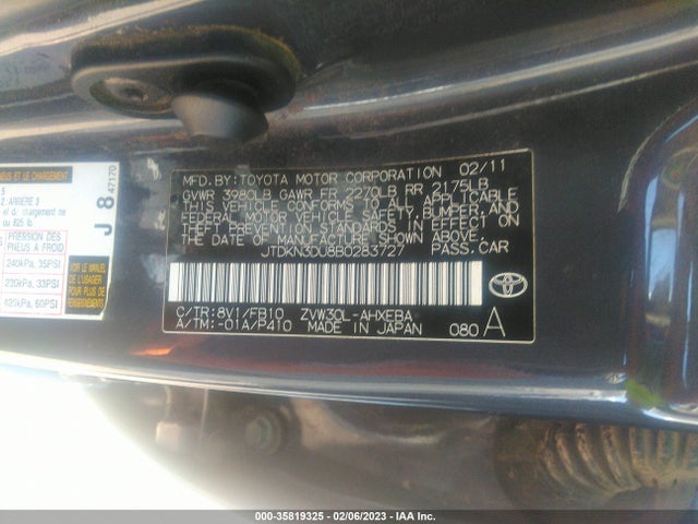 2011 TOYOTA PRIUS I/II/III/IV/V VIN: JTDKN3DU8B0283727