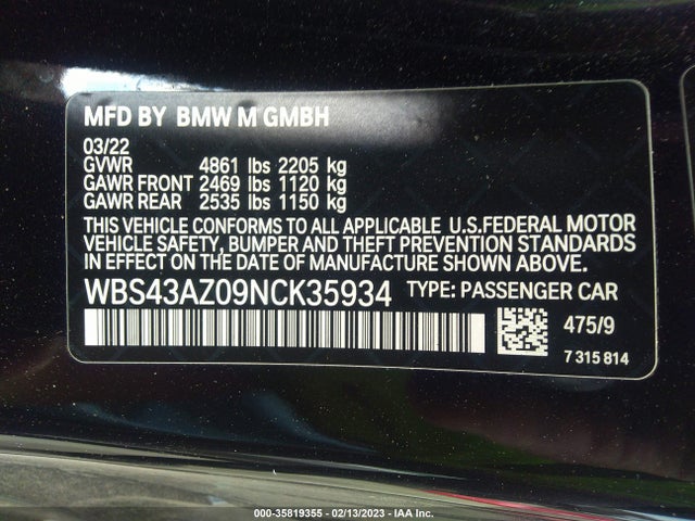 2022 BMW M4, VIN: WBS43AZ09NCK35934