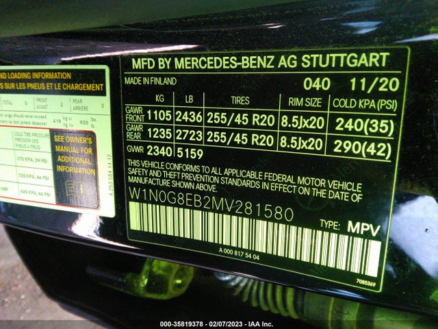2021 Mercedes-Benz GLC-Class, VIN: W1N0G8EB2MV281580