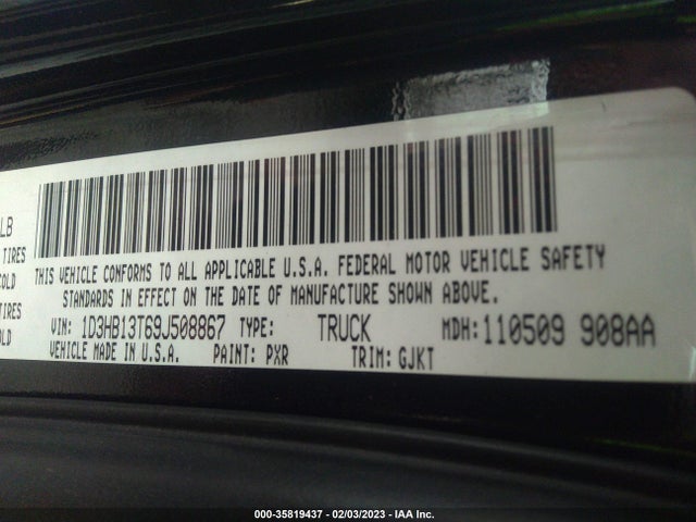 2009 DODGE RAM 1500 LARAMIE VIN: 1D3HB13T69J508867
