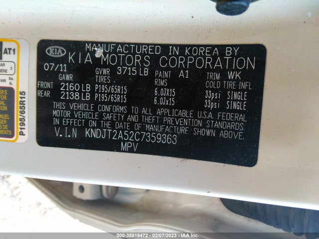 Aukcja sprzedaży 2012 Kia Soul Base, vin: KNDJT2A52C7359363, numer aukcji: 35819472