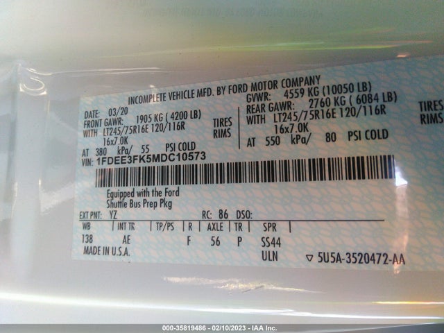 2021 Ford E-Series, VIN: 1FDEE3FK5MDC10573