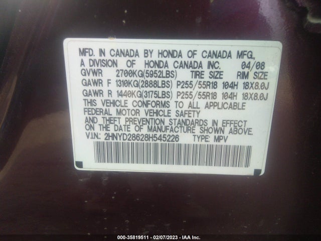 2HNYD28628H545226 Acura Mdx Tech/pwr Tail Gate