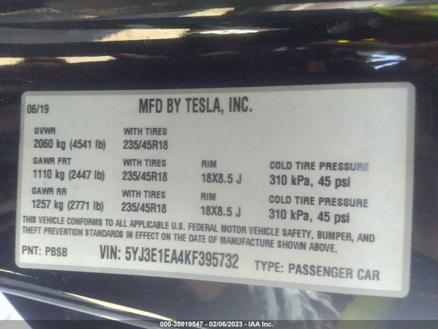 Tesla Model 3 Range 2019 5YJ3E1EA4KF395732 Image 10