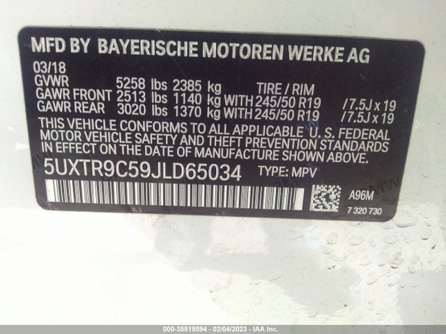 2018 BMW X3, VIN: 5UXTR9C59JLD65034