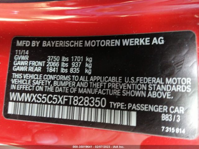 WMWXS5C5XFT828350 Mini COOPER HARDTOP 4 DOOR