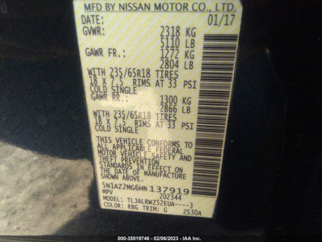 5N1AZ2MG6HN137919 Nissan MURANO SL