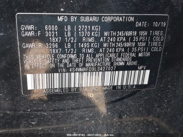 4S4WMAFD9L3427027 Subaru Ascent Premium
