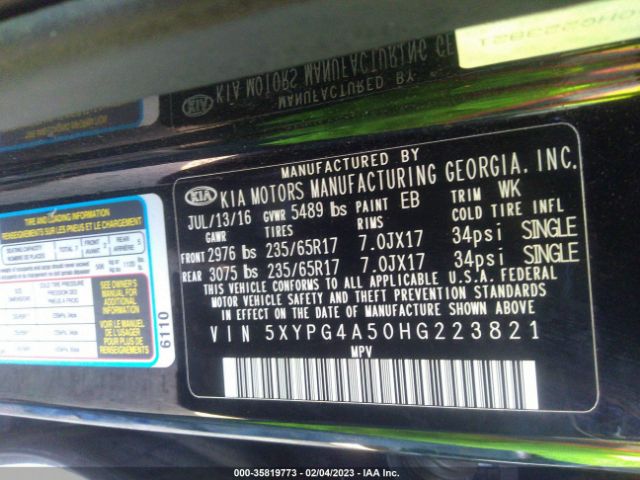 5XYPG4A50HG223821 KIA Sorento Lx V6