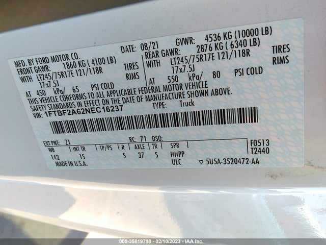2022 Ford F-250, VIN: 1FTBF2A62NEC16237