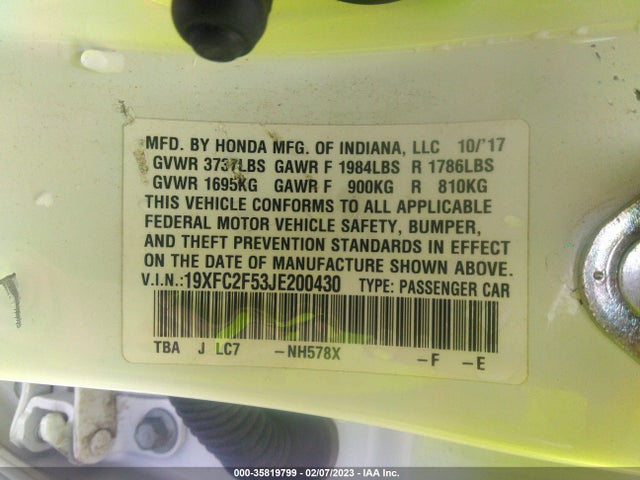 Honda Civic Sedan Lx 2018 19XFC2F53JE200430 Image 9
