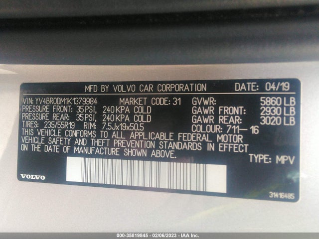 YV4BR0DM1K1379984 Volvo Xc60 Hybrid T8 R-design