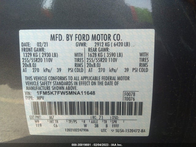 2021 Ford Explorer, VIN: 1FM5K7FW5MNA11648
