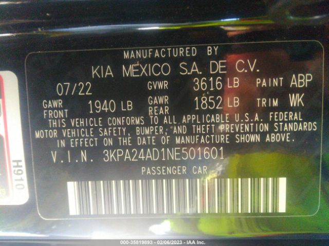 3KPA24AD1NE501601 KIA RIO LX