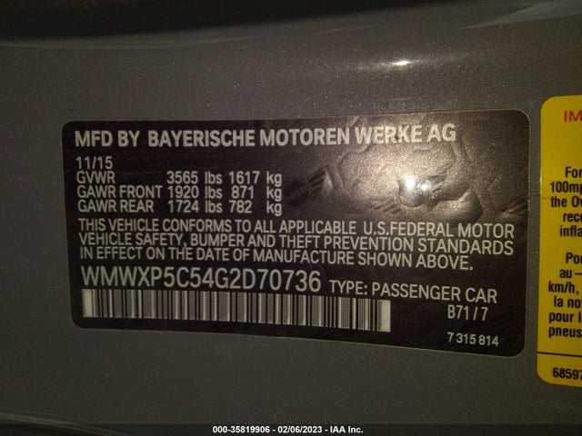 2016 Mini Cooper, VIN: WMWXP5C54G2D70736