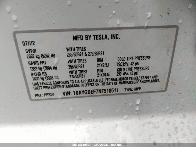 Tesla Model Y Performance 2022 7SAYGDEF7NF518511 Image 10