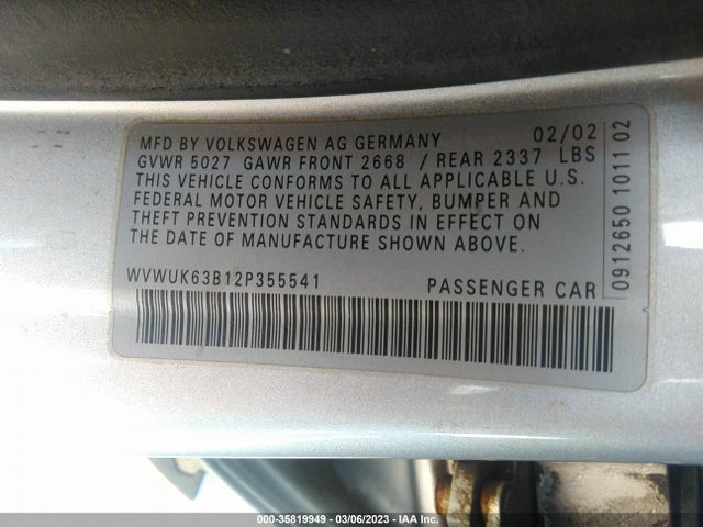 Volkswagen Passat 2002 WVWUK63B12P355541 Image 10