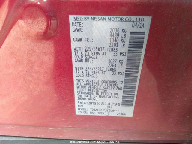 5N1AT2MT8EC814796 Nissan ROGUE S/SV/SL