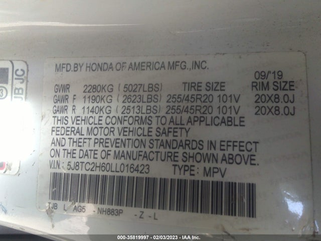 5J8TC2H60LL016423 Acura Rdx W/a-spec Pkg