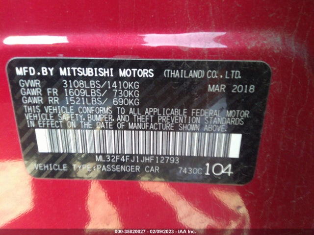 Mitsubishi MIRAGE G4 2018 ML32F4FJ1JHF12793 Image 9