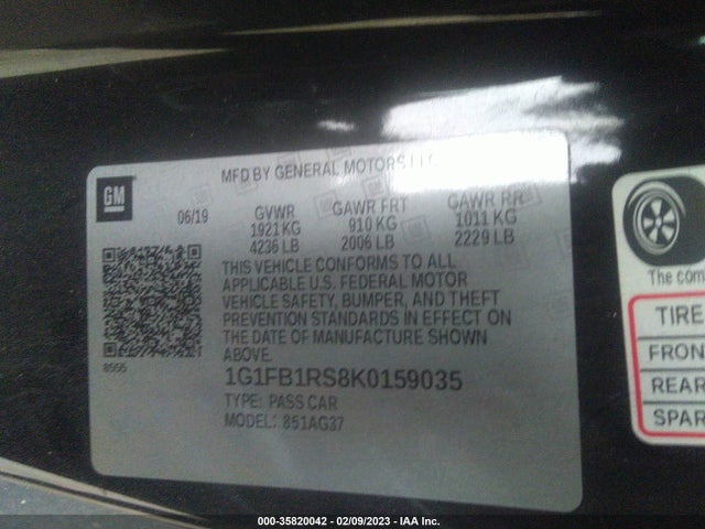 2019 Chevrolet Camaro, VIN: 1G1FB1RS8K0159035