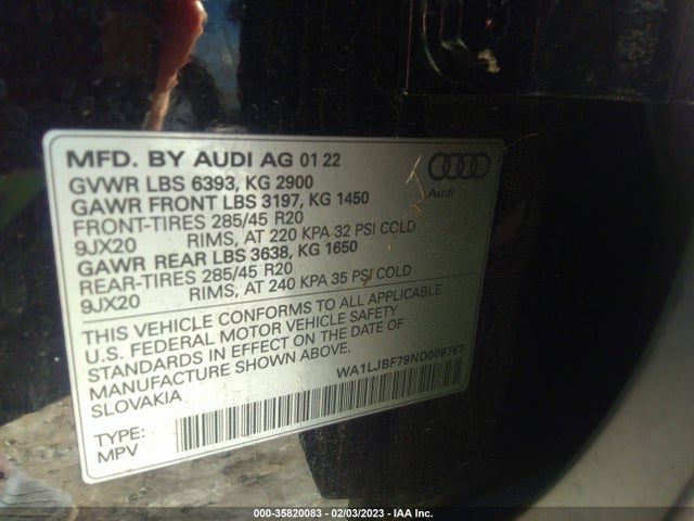 WA1LJBF79ND009767 Audi Q7 Premium Plus