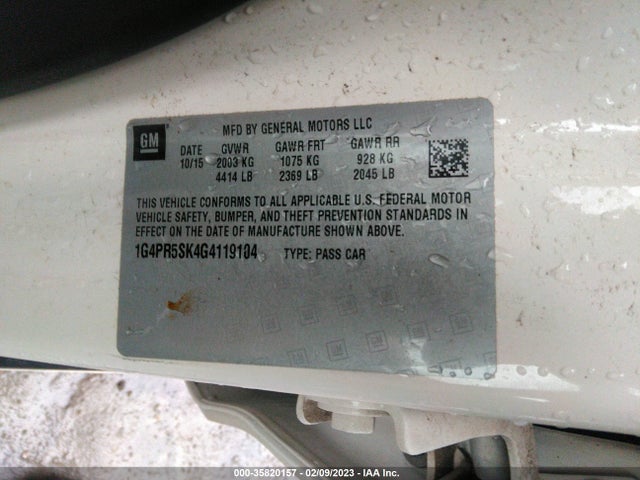 2016 Buick Verano, VIN: 1G4PR5SK4G4119104