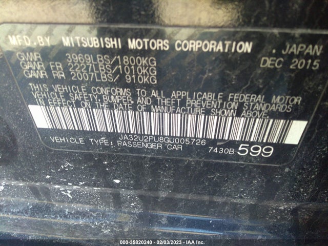 JA32U2FU8GU005726 Mitsubishi LANCER ES
