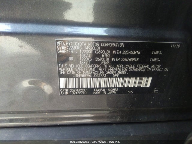 2020 Toyota RAV4, VIN: JTMEWRFV6LJ033773