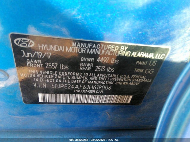 Hyundai Sonata 2018 5NPE24AF6JH619006 Image 10