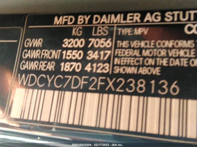 2015 Mercedes-Benz G-Class, VIN: WDCYC7DF2FX238136