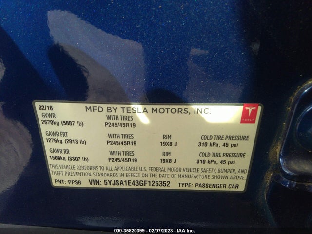 Tesla Model S 90d/p90d/p100d/p85d 2016 5YJSA1E43GF125352 Image 11