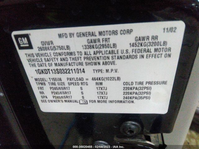 1GKDT13S032211014 GMC Envoy Slt