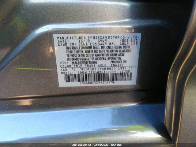 2022 Nissan Sentra, VIN: 3N1AB8CV0NY306796