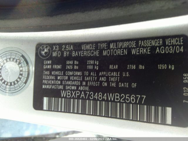 WBXPA73484WB25677 BMW X3 2.5I