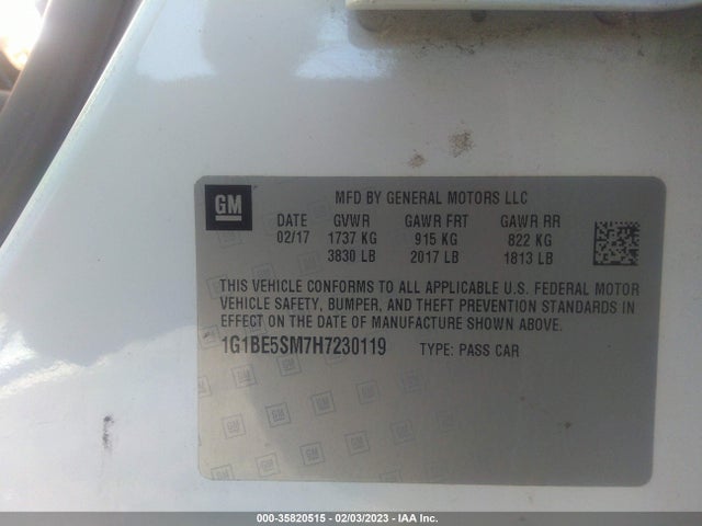 Chevrolet CRUZE LT 2017 1G1BE5SM7H7230119 Image 9