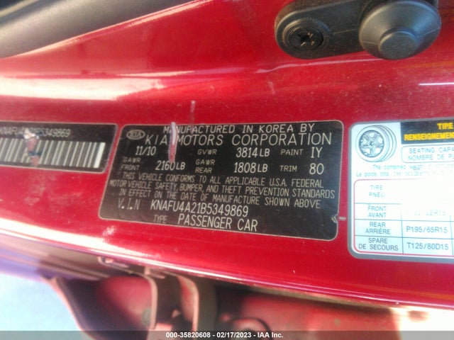 2011 KIA FORTE EX VIN: KNAFU4A21B5349869