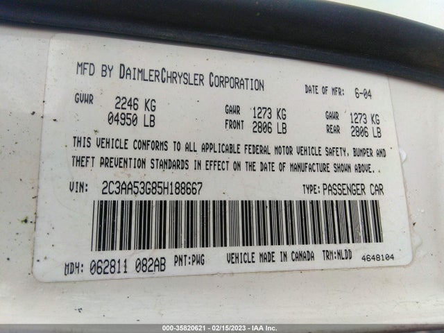 2005 CHRYSLER 300 300 TOURING VIN: 2C3AA53G85H188667