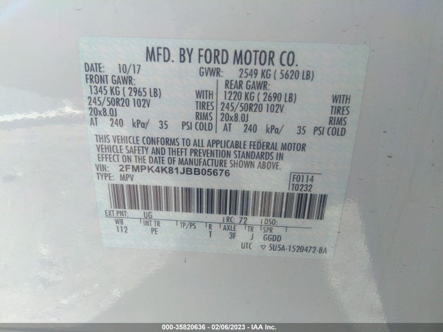 2018 Ford Edge, VIN: 2FMPK4K81JBB05676