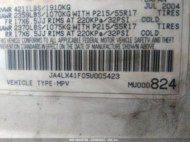 JA4LX41F05U005423 Mitsubishi Outlander Xls